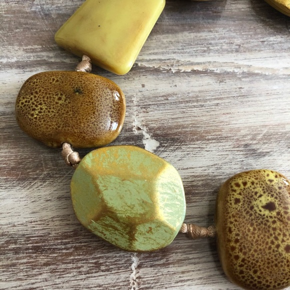 New Tan & Yellow Necklace with adjustable ribbon - Picture 10 of 16